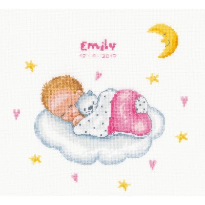 Vervaco Counted Cross Stitch Kit 10.4"X10"-Sleeping Baby on Cloud on Aida (14 Count