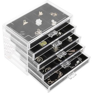 5-Drawer Clear Acrylic Jewelry Organizer with Velvet Lining, Earring Display Holder for Rings & Necklaces, Birthday Gift - 1 of 4