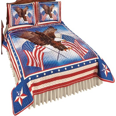 Collections Etc Majestic Soaring American Eagle & Crossed Flags Quilt 