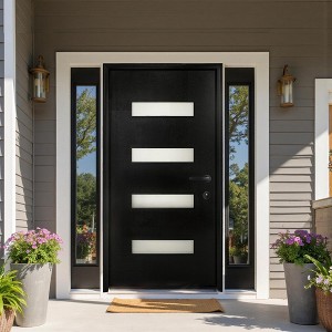 Wooakway 36"W × 80"H 4-Lite Exterior Frosted Glass Prehung Front Entry Door Primed Interior Fiberglass Entrance Door - 1 of 4