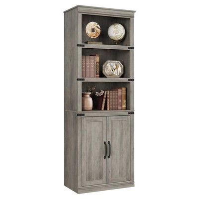 Book Case with Doors, 5 Tier Book Shelf with Cabinet, 68.7" Tall 5 Shelf Book Case for Living Room, Home Office