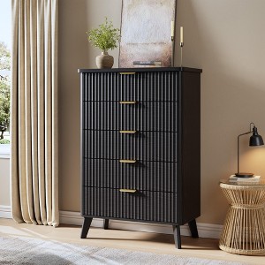 Fluted Dresser for Bedroom with 5 Deep Drawers, 47.2" Tall Chest of Drawers, Curved Profile Design - 1 of 4