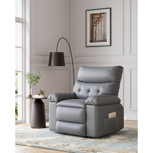 Oversized Wide Rocker Swivel Recliner Chair - PU Leather Large Manual Recliner for Adults, Comfort Lazy Chair with 1.5X Sponge Filling and Easy - 1 of 4
