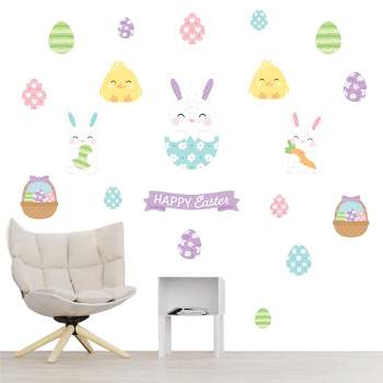 Big Dot of Happiness Spring Easter Bunny - Peel and Stick Nursery and Home Decor Vinyl Wall Art Stickers - Wall Decals - Set of 20