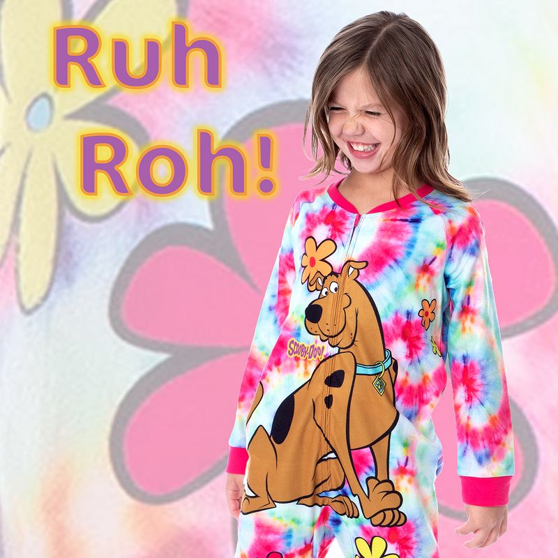 Scooby-Doo Girls' Tie-Dye Flower Power Union Suit Footless Sleep Pajama Multicolored, 4 of 7