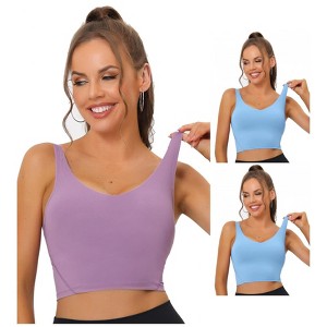 Allegra K Women's Workout Fitness Longline Wireless Padded Sports Bras 3 Packs - 1 of 4
