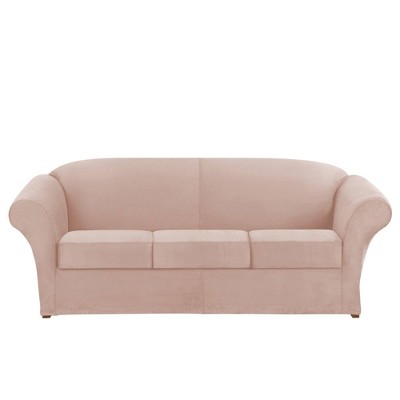 4pc Ultimate Stretch Suede Sofa Slipcovers Rose - Sure Fit