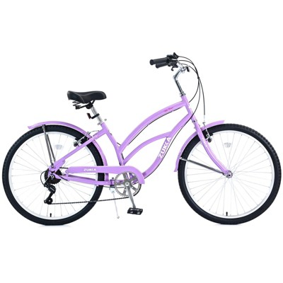 INFURNIC Bicycles 7 Speed Beach Cruiser Bike with Steel Frame and V Brakes for Women Commuter and Leisure Riding, Purple, 69.96"*28.32"*43.2"