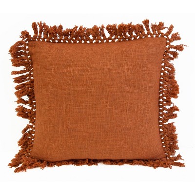 Rust orange pillow Tassel cushion cover Decorative tassel pillow case Burnt orange cotton pillow case Orange tassel pillow case