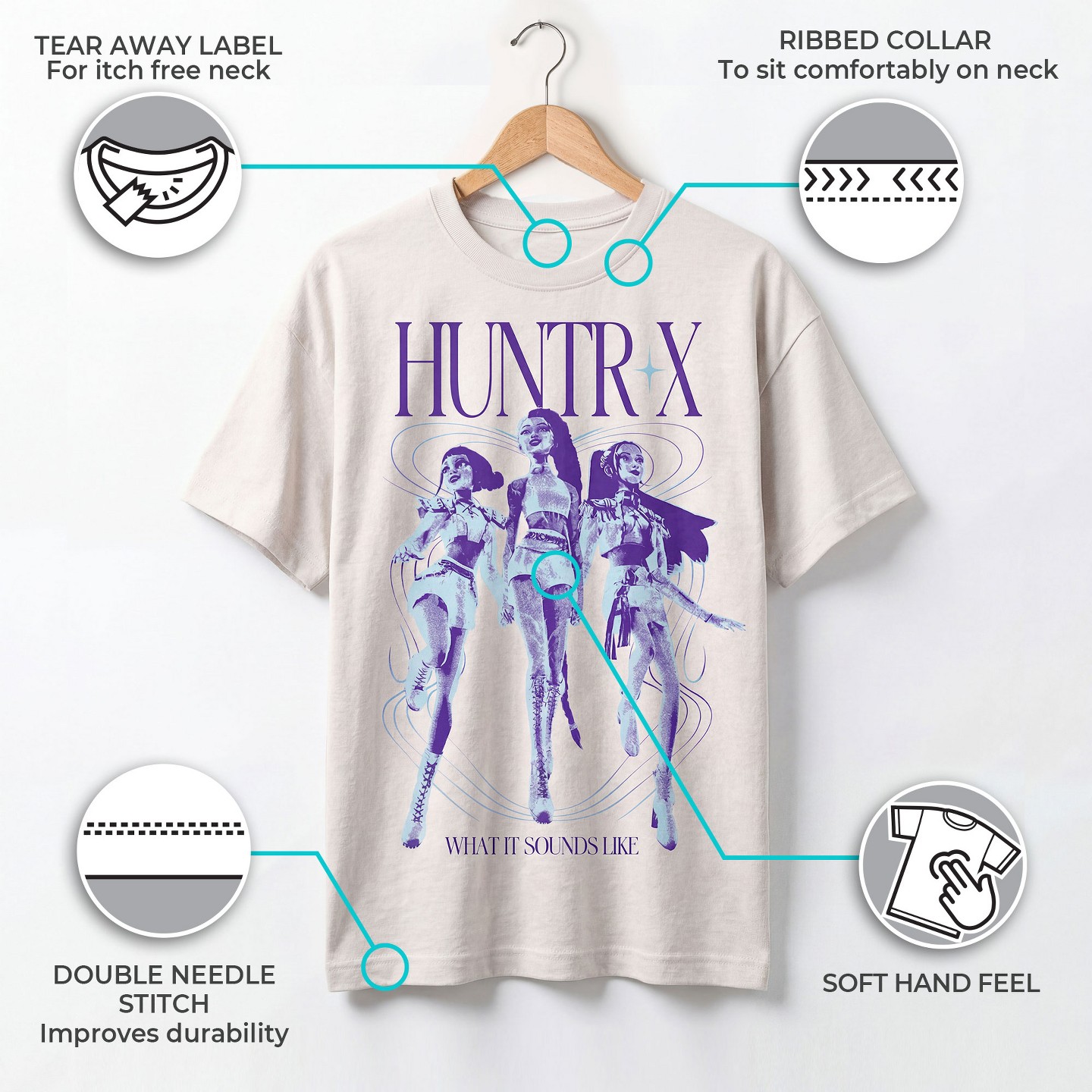 Футболка KPop Demon Hunters What It Sounds Like and Hunter's Mantra T Shirt - Multi-Color для девочек — фото 2
