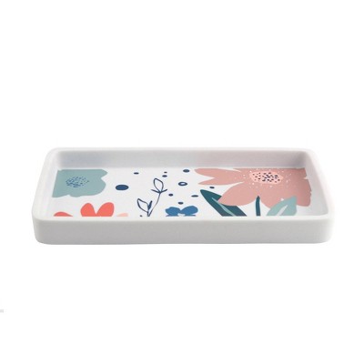 Kids' White and Multicolor Floral Resin Tray