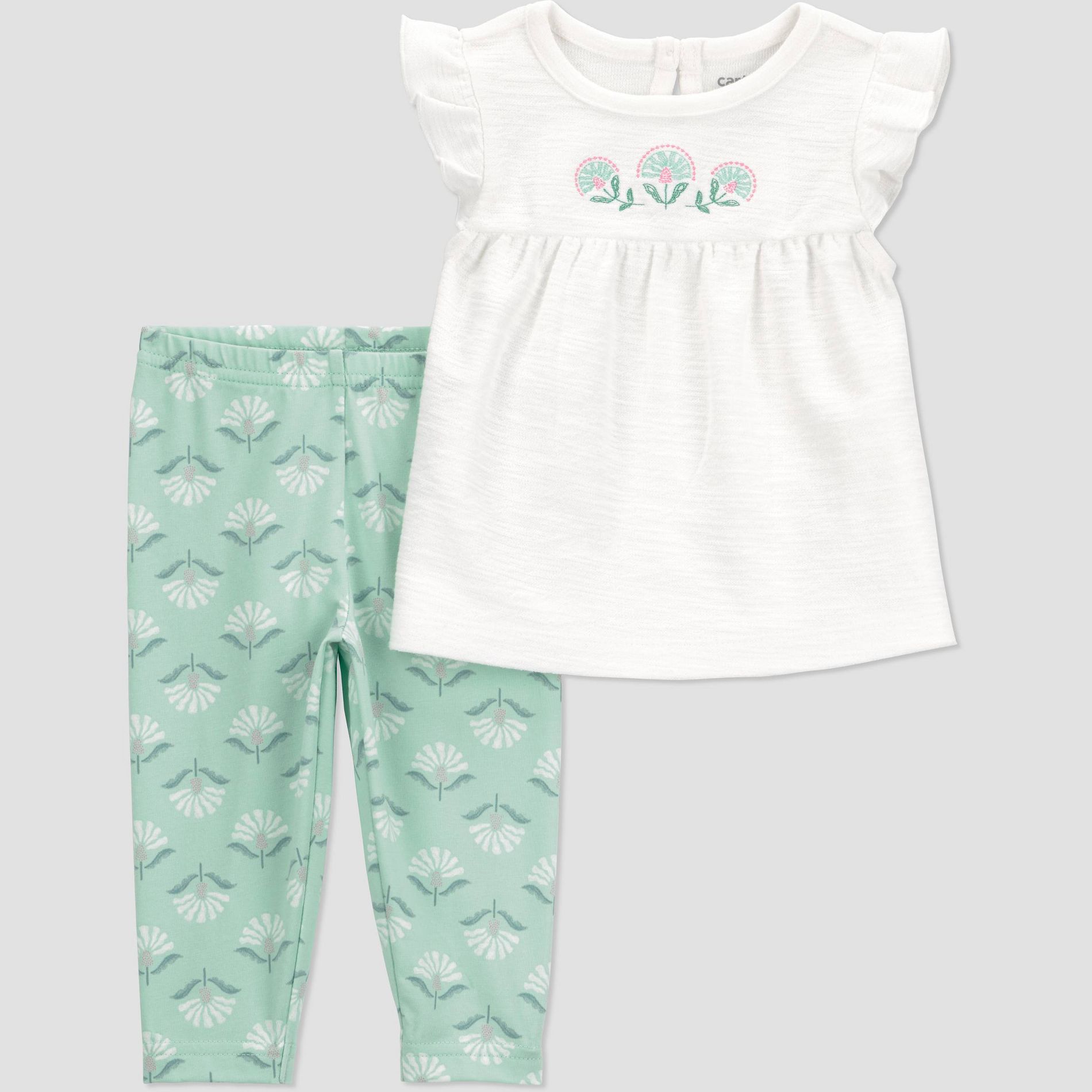 Carter's Just One You® Baby Girls' 2pc Floral Ruffle Tank and Leggings Set- Green