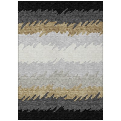 Black Charcoal And Silver Striped Washable Indoor Outdoor Area Rug