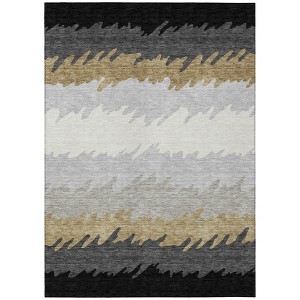 Black Charcoal And Silver Striped Washable Indoor Outdoor Area Rug - 1 of 4