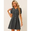 INSPIRE CHIC Women's Chambray Puff Button Front Flare A-line Mini Shirt Dresses - 2 of 4