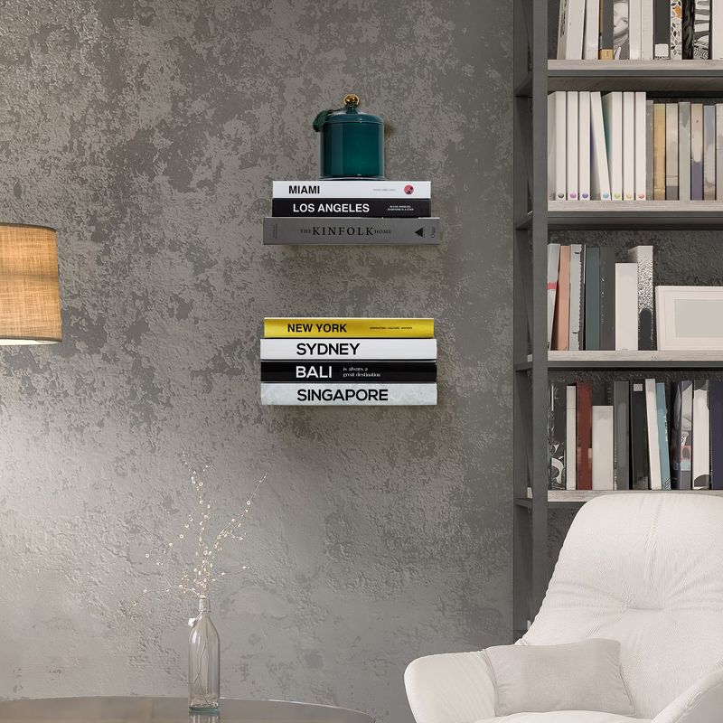Sorbus 2 Invisible Metal Floating Bookshelves - Trick of The Eye Floating Effect - Wall Mounted Bookshelf (White), 4 of 6