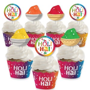 Big Dot of Happiness Holi Hai - Cupcake Decoration - Festival of Colors Party Cupcake Wrappers and Treat Picks Kit - Set of 24 - 1 of 4