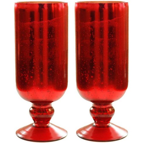 Livevie Garnet Collection Glass Hurricane Candle Holder – Deep Red with Gold Inlay for Elegant Table Decorations & Centerpieces (Set of 2, Large) - image 1 of 1