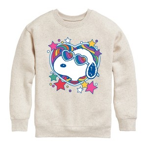 Boys' - Peanuts - Snoopy Groovy Heart Graphic Long Sleeve Fleece Sweatshirt - 1 of 4