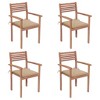 vidaXL Teak Wood Patio Chairs - Set of 4, Stackable Outdoor Furniture with Beige Cushions, Timeless Design, Suitable for Home, Office, Bar and Cafe - 2 of 4