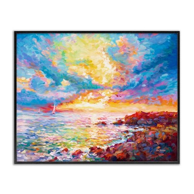 Stupell Industries Mediterranean Sunset Ocean Coast Framed Giclee Art