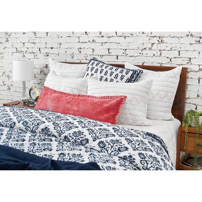 Indigo and White Cotton Voile Standard Sham
