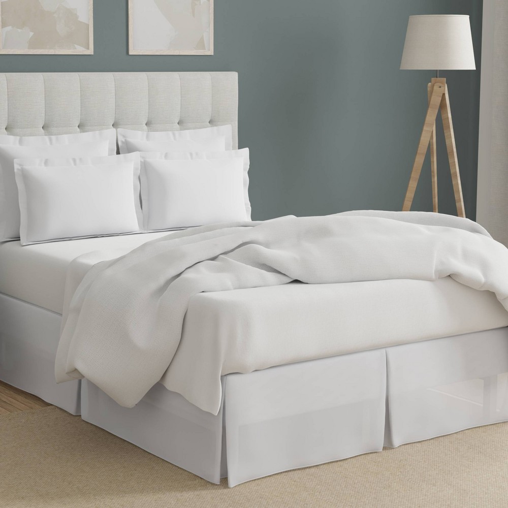 Full Wrap-around Tailored Bed Skirt White - Bed Maker's: Polyester, Plain Weave, Machine Washable, 14" Drop