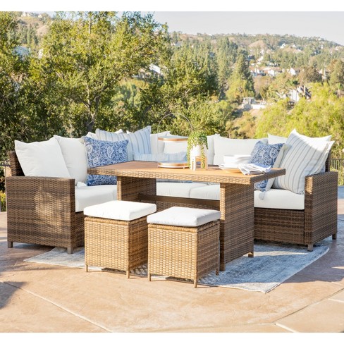 Milano 5pc Outdoor Wicker Sofa Dining, All Weather Wicker Sofa Sectional Patio Dining Set