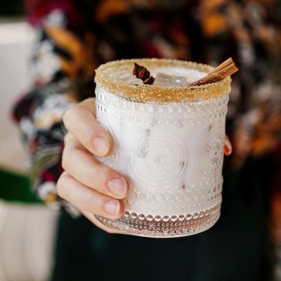 Vintage Hobnail Beaded Floral Round Amber Drinking Glasses Set of 6