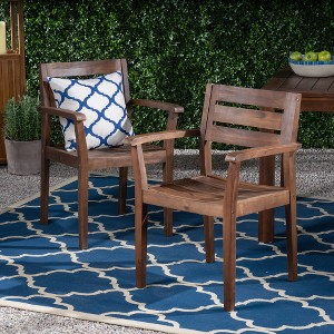 Dining Chairs Set of 2, Acacia Wood Patio Armchair Kitchen Chair with Backrests, Kitchen Side Chair for Outdoor Gathering, Living Room, Bedroom - 1 of 4