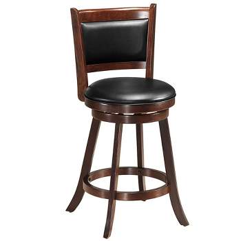 Costway 24'' Swivel Counter Height Stool Wooden Dining Chair Upholstered Seat Espresso