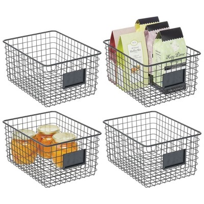 Metal Pantry Basket with Label Plate - Set of 4 - Matte Black