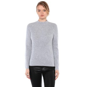 JENNIE LIU Women's 100% Pure Cashmere Long Sleeve Chuncky Rib Funnel Neck Sweater - 1 of 3