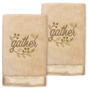 Linum Home Textiles GATHER - Embroidered Luxury 100% Turkish Cotton Hand Towels - 1 of 3