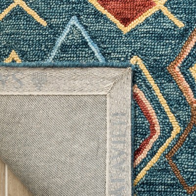 Handmade Dark Blue Wool Medallion Area Rug, 5' x 8'