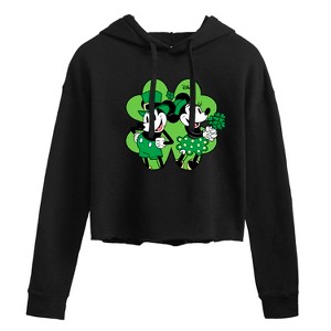 Women's - Disney - Mickey Minnie Shamrock Cropped Graphic Hoodie - 1 of 3