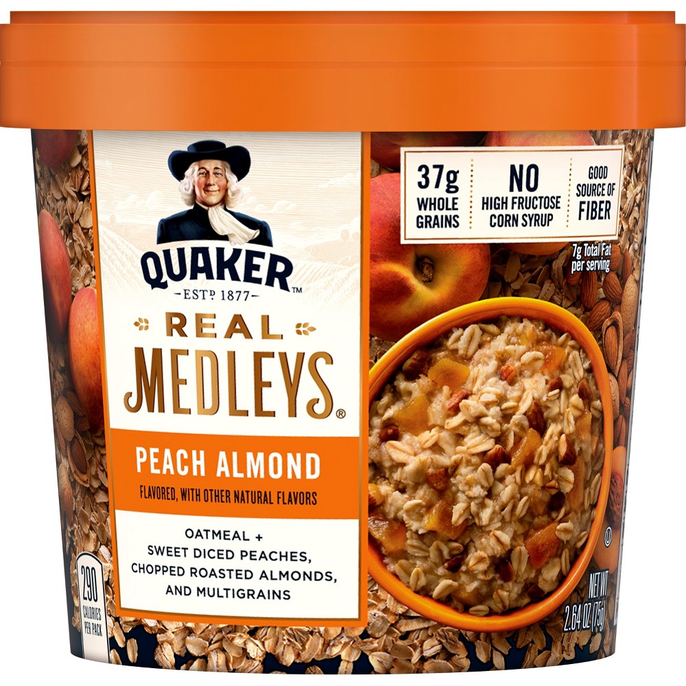 UPC 030000315514 product image for Quaker Real Medleys Peach Almond Oatmeal Cup 2.64 oz | upcitemdb.com