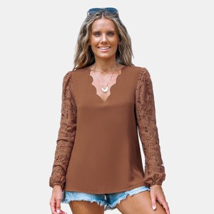 Women's Floral Lace Scalloped V Neck Top - Cupshe - 1 of 4