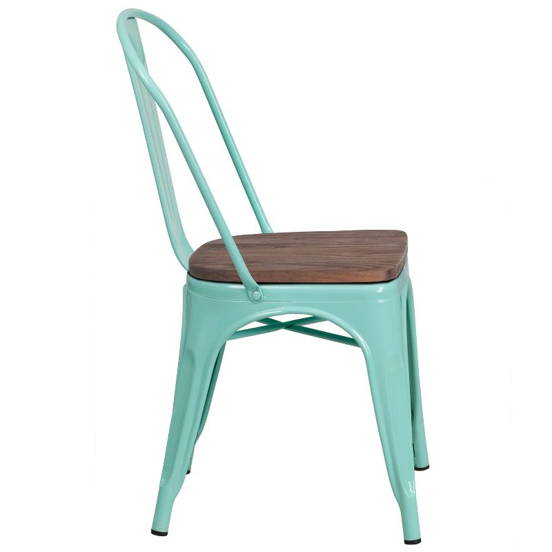 Merrick Lane Calumet Metal Stacking Chair with Curved, Slatted Back and Rustic Wood Seat, 6 of 9