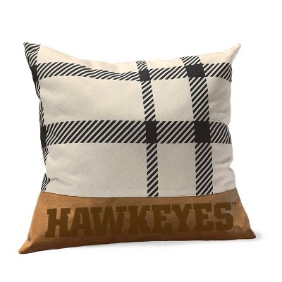 NCAA Iowa Hawkeyes Farmhouse Plaid Faux Leather Throw Pillow