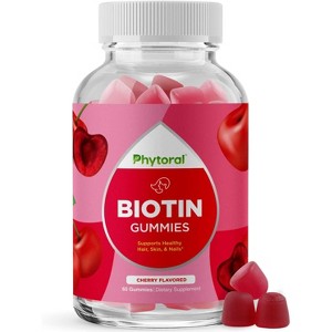 Biotin Gummies for Hair & Nail Growth, Supports Healthy Hair, Youthful Skin & Stronger Nails, 5000mcg per Serving, Phytoral, 60ct - 1 of 3