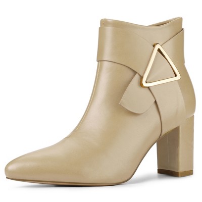 Allegra K Women's Pointed Toe Buckle Chunky Heels Ankle Boots