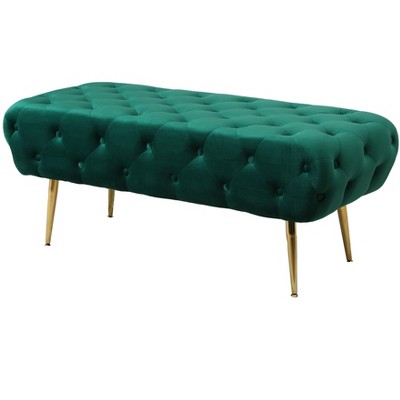 NicBex Modern 50" Bedroom Bench Velvet Upholstered Accent Stools with Button Tufted and Gold Legs for Bedroom and Entryway