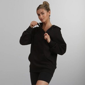 Women's Double Zipper Pullover Oversized Hooded Sweatshirt - 1 of 4