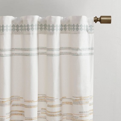 Nea White Cotton Light-Filtering Tassel Trim Curtain Panel