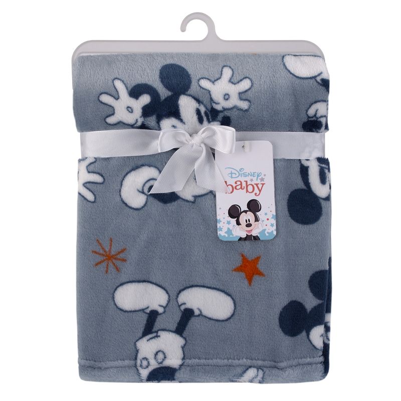 Disney Mickey Mouse Gray, Navy, White and Red Stars Super Soft Baby Blanket, 4 of 8