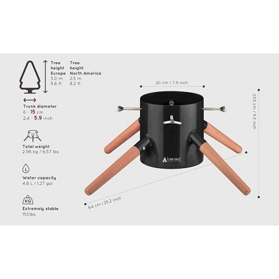 Black Metal and Beech Wood Christmas Tree Stand for Real Trees