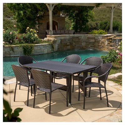 Zumba 7pc Outdoor Wicker Dining Set - Multi-brown - Christopher Knight Home