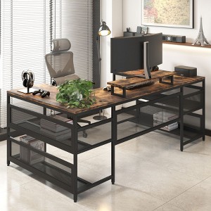 NicBex Home Office Desk U-Shape Morden Computer Desk with Open Storage Shelves, Desktop Stand and LED Light Strip for Games and Work - 1 of 4