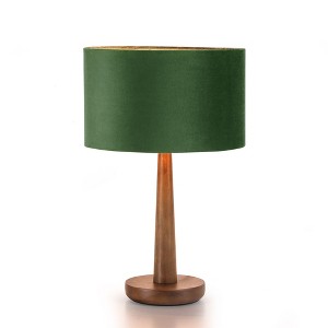 HBEZON 18.5'' Walnut Table Lamp with Green Round Velvet Shade for Bedroom, Living Room, Dining Room, Office, Study - 1 of 4